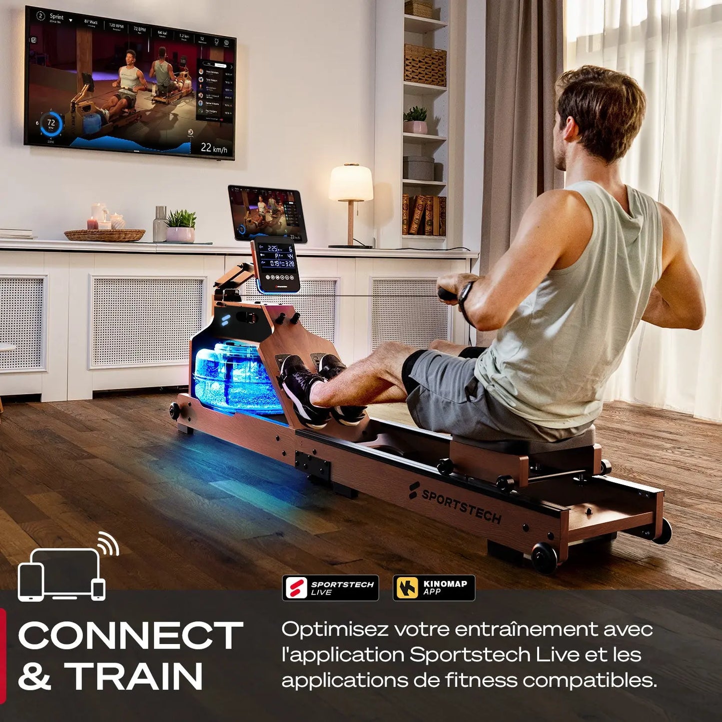 Rameur à Eau Sportstech WRX1000 Rameur Bois foncé . - GLOBAL ASSET