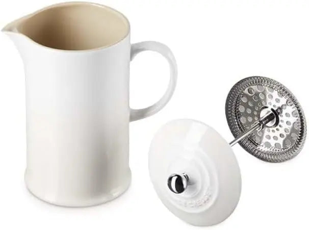 Le Creuset Cafetière avec Piston en Inox, 1 L, Céramique Meringue - GLOBAL ASSET