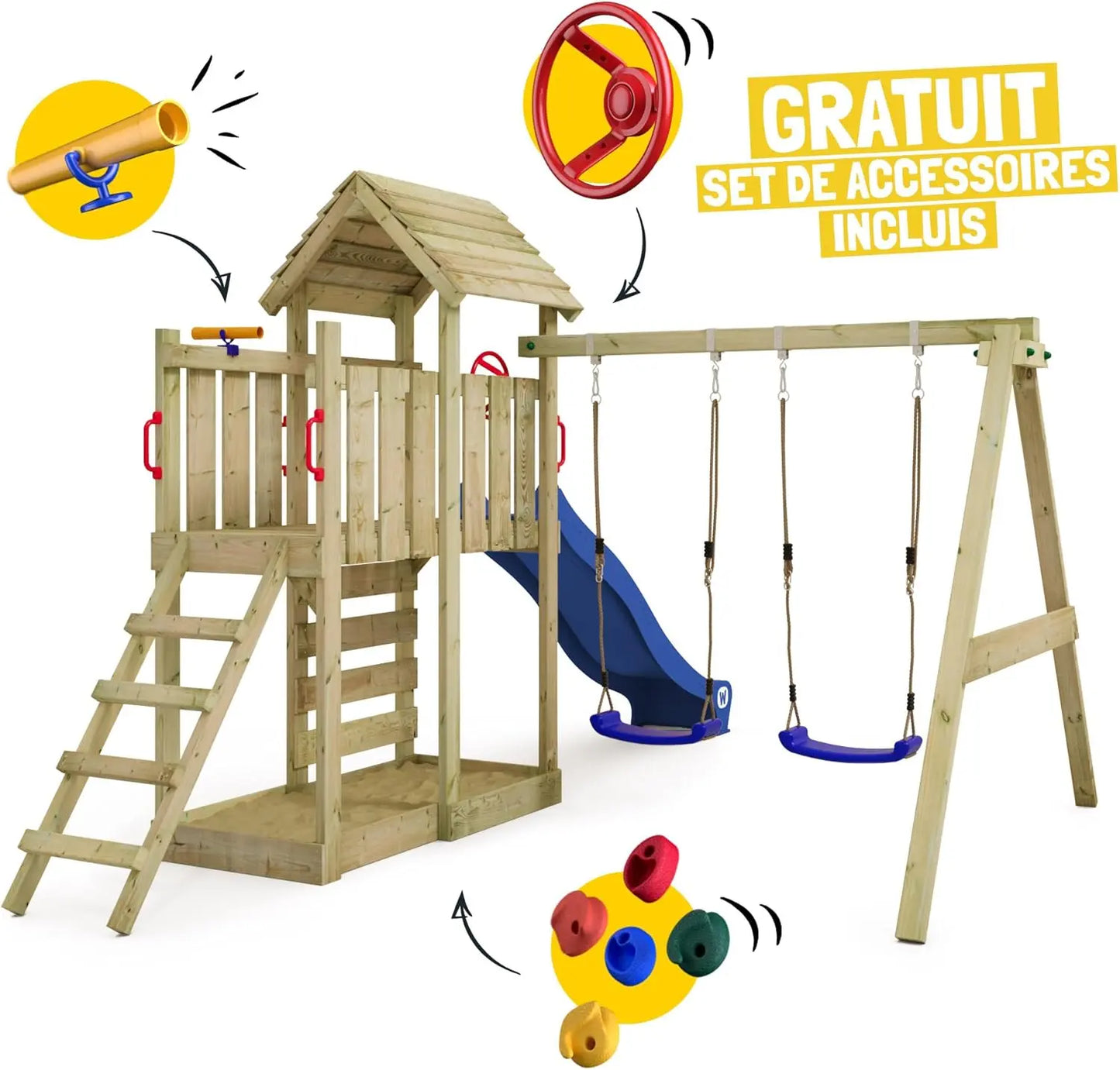 Wickey Aire De Jeux Multiflyer Toit En Bois Avec Balançoire Anthracite - GLOBAL ASSET