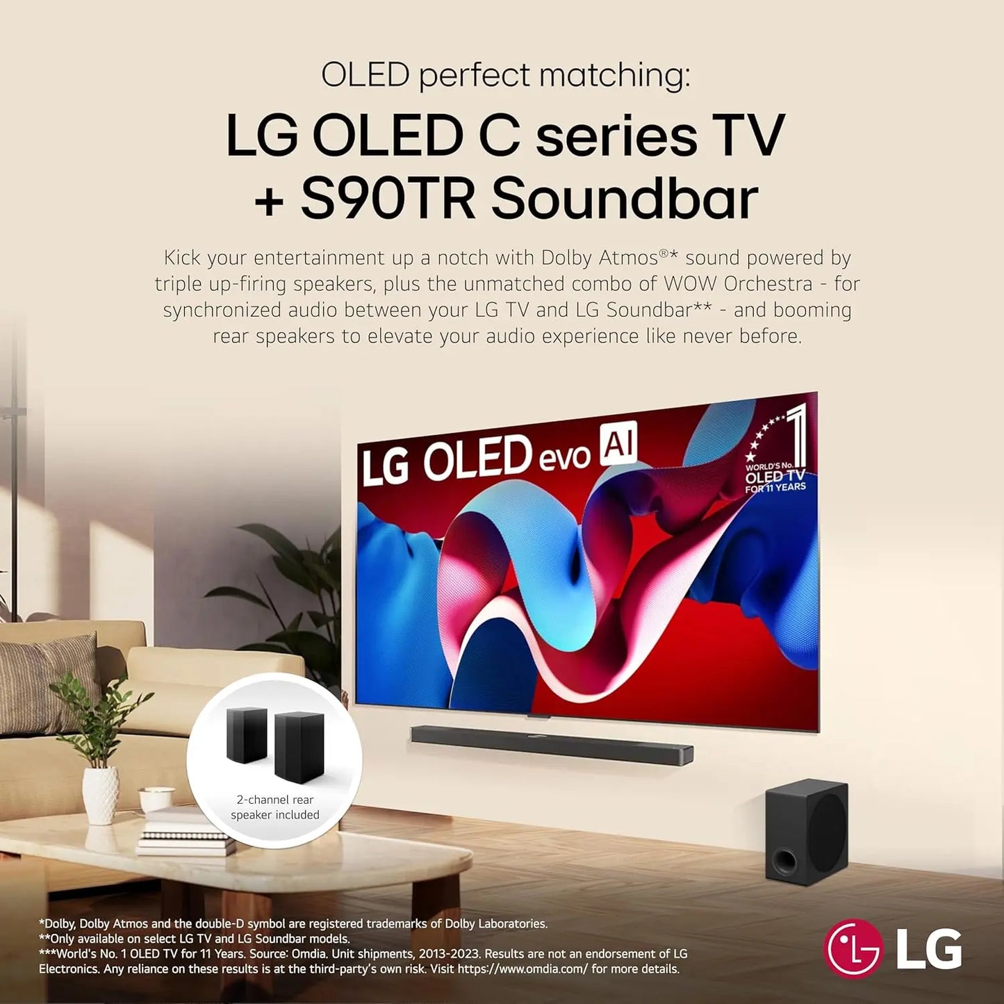 LG 7.1.3-Channel S90TR Home Theater Soundbar with Wireless Subwoofer and Rear Speakers LG