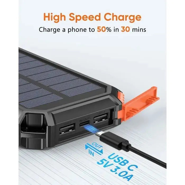 Chargeur de Batterie Solaire 20000mAh – Double USB Étanche Antichoc et Lumière LED - GLOBAL ASSET