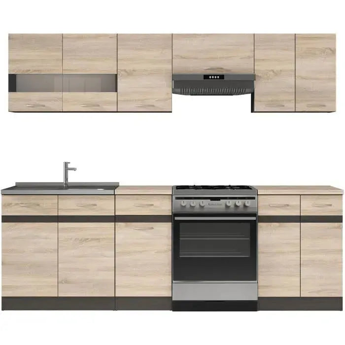 Junona Cuisine complète 2m40 7 éléments Décor chêne sonoma plan de travail inclus Junona