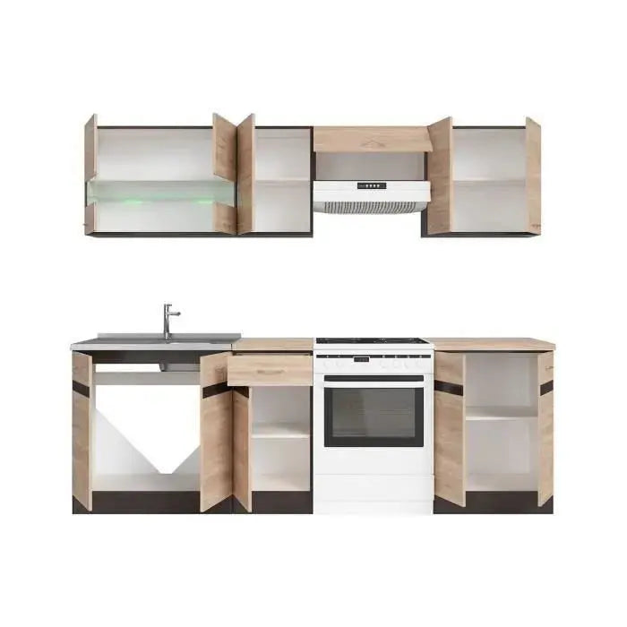 Junona Cuisine complète 2m40 7 éléments Décor chêne sonoma plan de travail inclus Junona