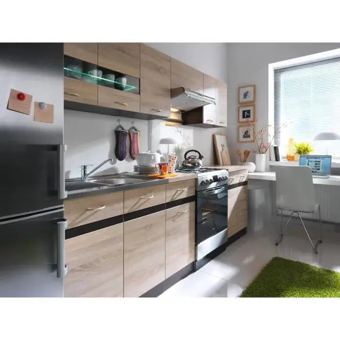 Junona Cuisine complète 2m40 7 éléments Décor chêne sonoma plan de travail inclus Junona