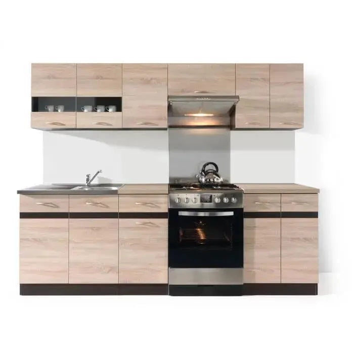 Junona Cuisine complète 2m40 7 éléments Décor chêne sonoma plan de travail inclus Junona