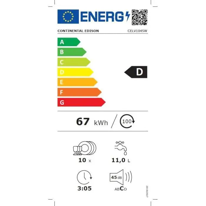 Lave-vaisselle pose libre CONTINENTAL EDISON CELV1045W 10 couverts - GLOBAL ASSET
