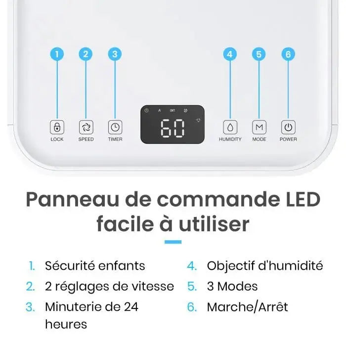 Pro Breeze Déshumidificateur compresseur 12 ljour avec capteur d'humidité auto, séchage du linge Pro Breeze