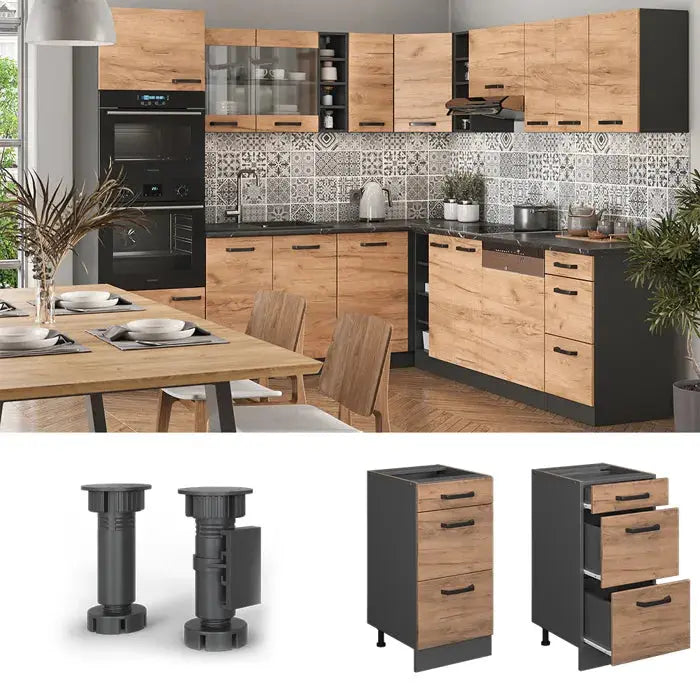 Vicco Meuble cuisine 40cm chêne de force doré avec tiroirs sans pt Vicco