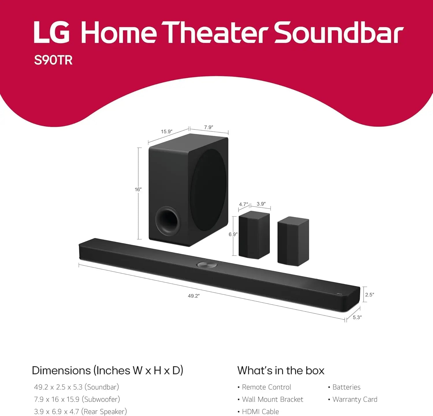 LG 7.1.3-Channel S90TR Home Theater Soundbar with Wireless Subwoofer and Rear Speakers LG