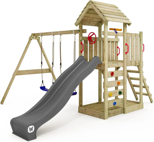 Wickey Aire De Jeux Multiflyer Toit En Bois Avec Balançoire Anthracite - GLOBAL ASSET