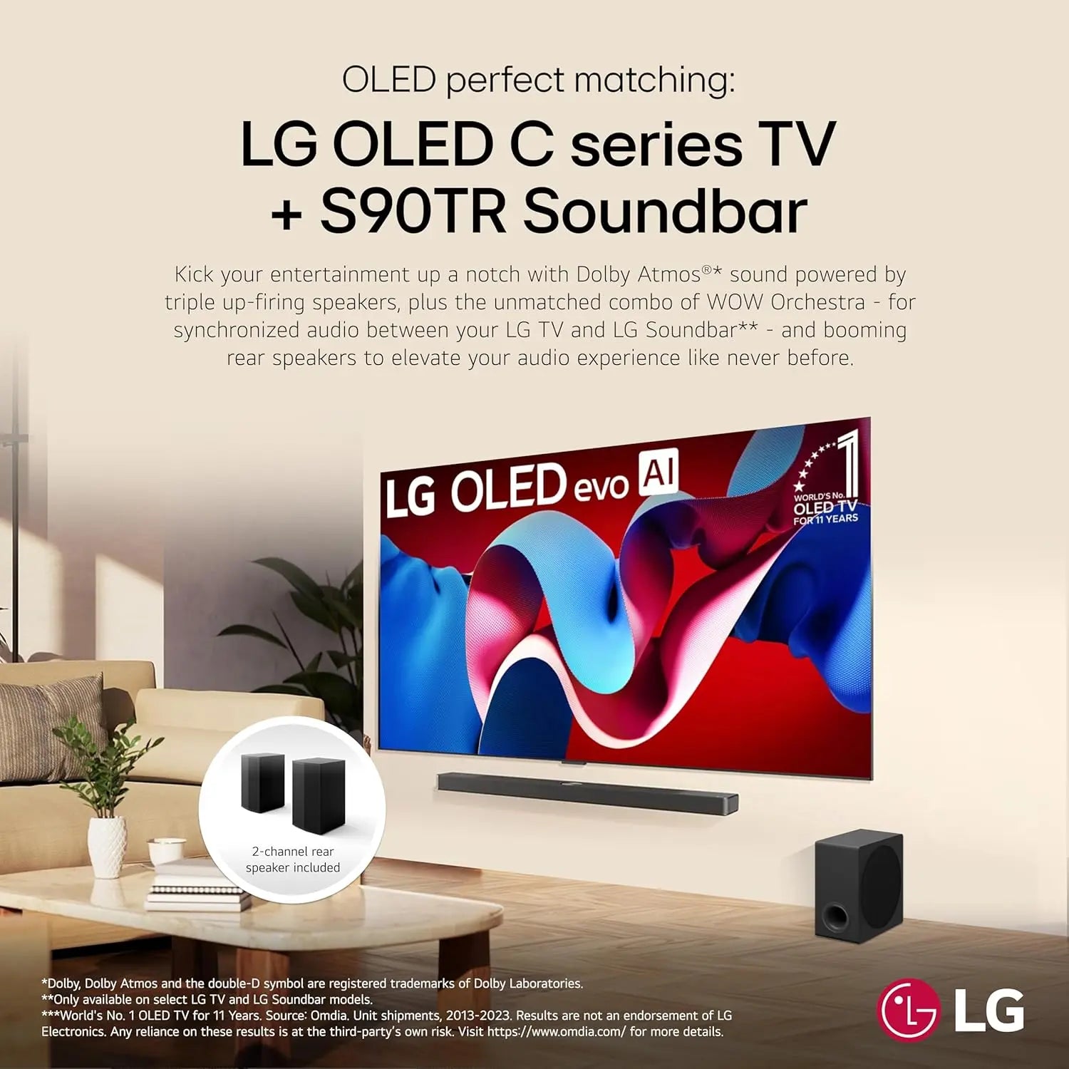 LG 7.1.3-Channel S90TR Home Theater Soundbar with Wireless Subwoofer and Rear Speakers LG