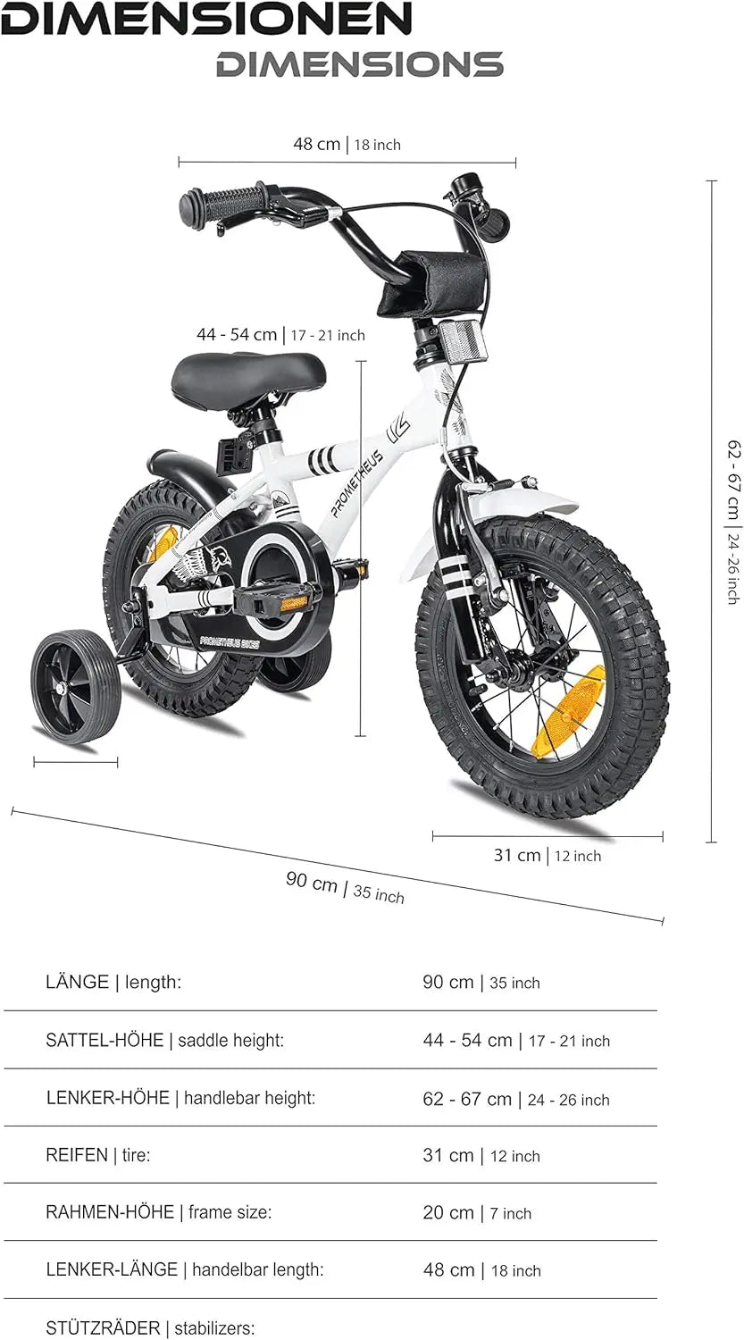 Prometheus Bicycles Vélo 12 Pouces Enfant 3 Ans Avec Roues Stabilisateurs - Rétropédalage - GLOBAL ASSET