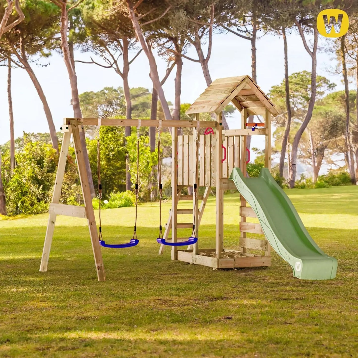 Wickey Aire De Jeux Multiflyer Toit En Bois Avec Balançoire Anthracite - GLOBAL ASSET