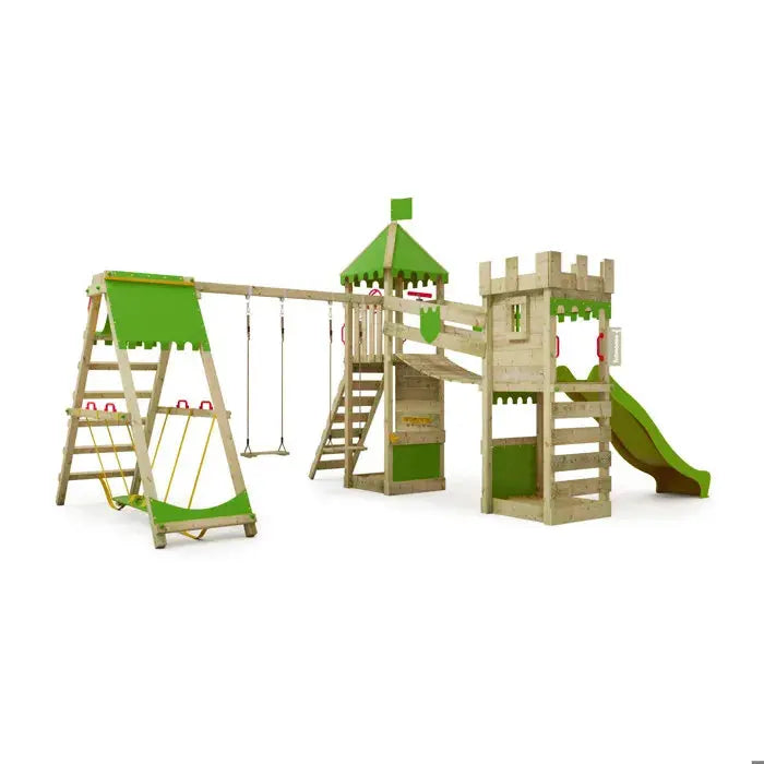 Aire de jeux RiverRun FATMOOSE avec balançoire SurfSwing et toboggan vert pomme - GLOBAL ASSET