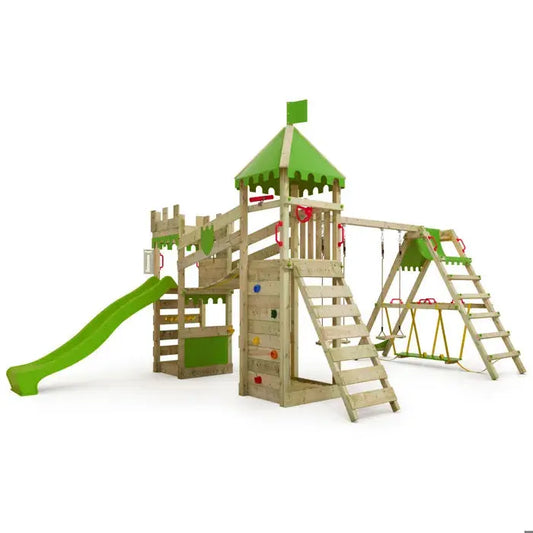 Aire de jeux RiverRun FATMOOSE avec balançoire SurfSwing et toboggan vert pomme - GLOBAL ASSET
