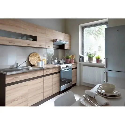 Junona Cuisine complète 2m40 7 éléments Décor chêne sonoma plan de travail inclus Junona