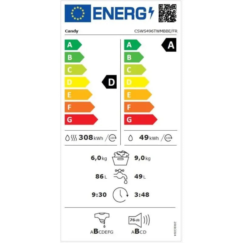 Lave-linge séchant Candy CSWS496TWMBBE/FR - GLOBAL ASSET