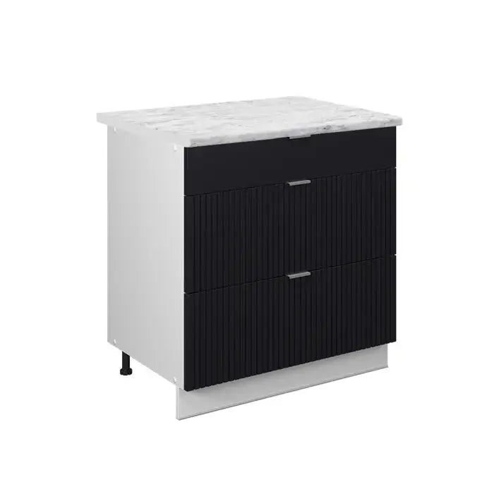 Meuble cuisine Fame-Line, 80cm avec 3 tiroirs, PT Marbre, Noir rayé, Blanc, Vicco Vicco