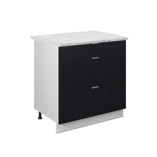 Meuble cuisine Fame-Line, 80cm avec 3 tiroirs, PT Marbre, Noir rayé, Blanc, Vicco Vicco