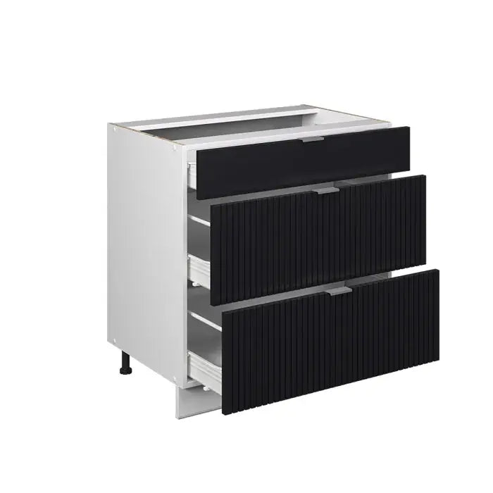 Meuble cuisine Fame-Line, 80cm avec 3 tiroirs, PT Marbre, Noir rayé, Blanc, Vicco Vicco