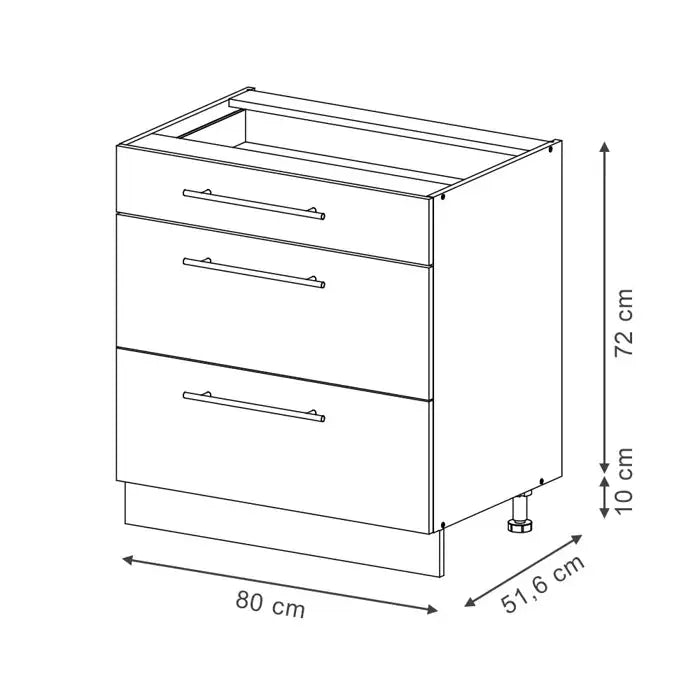 Meuble cuisine Fame-Line, 80cm avec 3 tiroirs, PT Marbre, Noir rayé, Blanc, Vicco Vicco