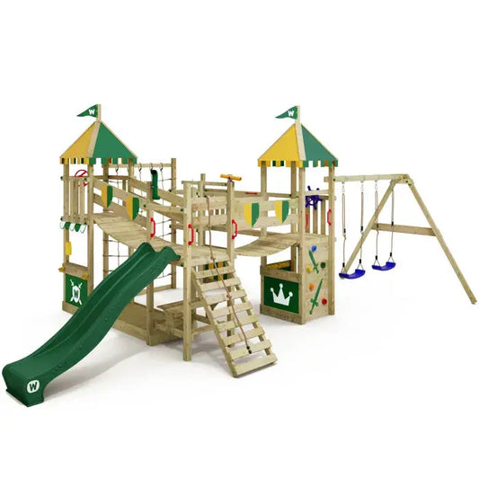 Aire de jeux Portique bois Smart Queen WICKEY avec balançoire et toboggan - GLOBAL ASSET
