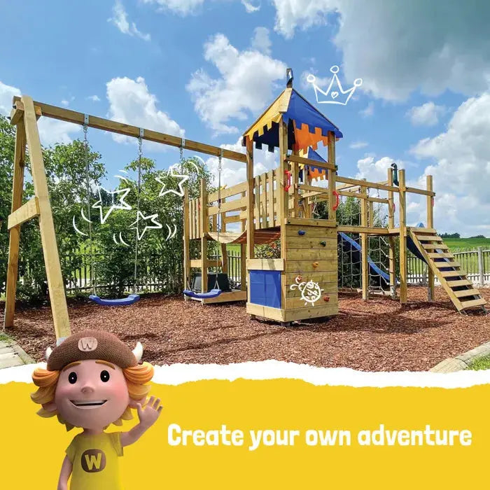 Aire de jeux Portique bois Smart Queen WICKEY avec balançoire et toboggan - GLOBAL ASSET