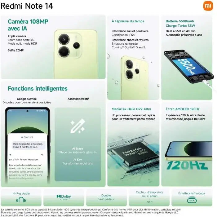 Smartphone Xiaomi Redmi Note 14 6,67" Double nano SIM 256 Go Bleu Océan Xiaomi